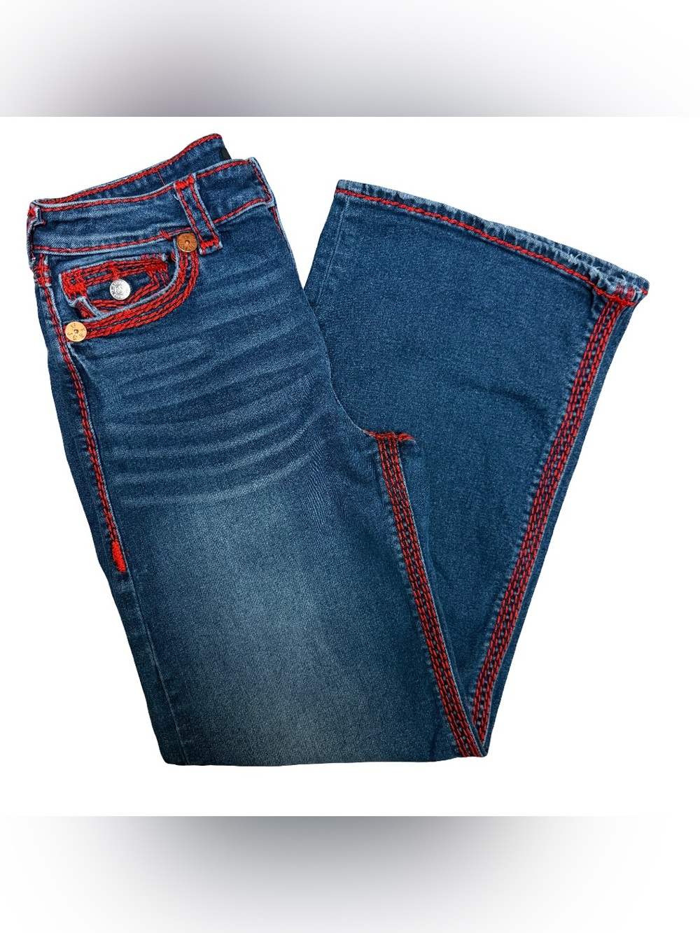 True Religion Bobbi Baggy Super QT Flap Jeans Red Stitch Women’s Size 28